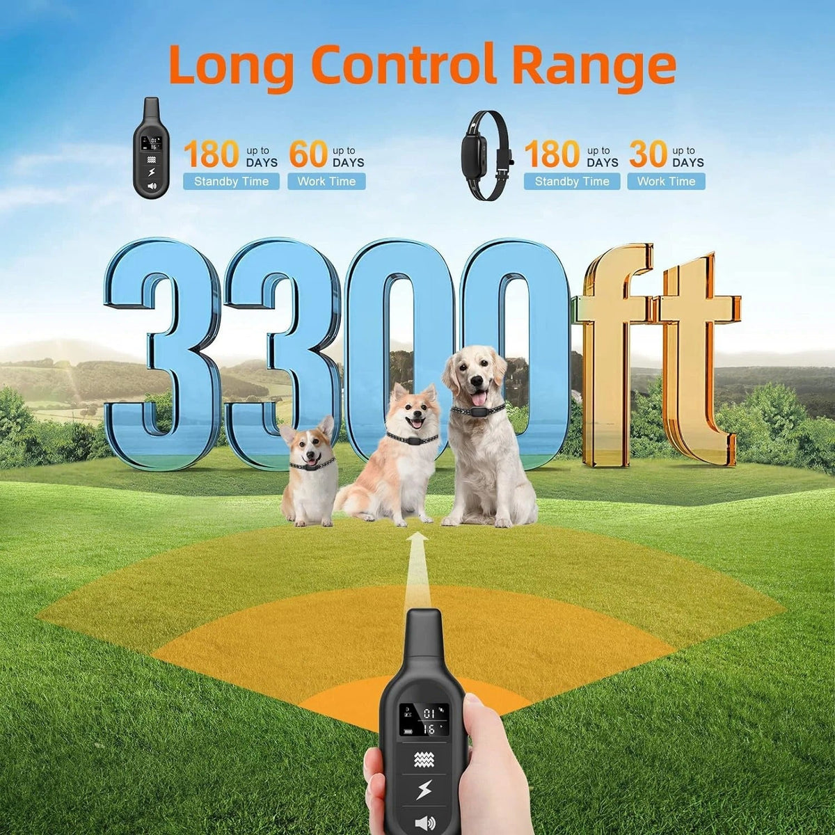 Remote Dog Training Collar with 3300 ft Range, Waterproof Rechargeable System, Vibration Sound & Static Modes for Obedience & Bark Control