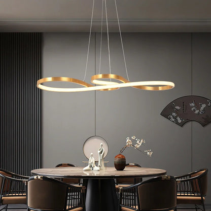 Adjustable Ring Ceiling Light with Remote Dimmable LED 37 in Gold for Dining Room Kitchen Island Modern Hanging Fixture 3-Color Temperature