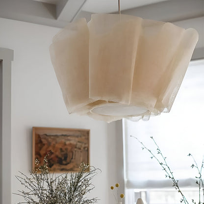 Pleated Fabric Shade Hanging Ceiling Lamp 16 in Warm Cream for Dining Room Kitchen Island Scandinavian Japanese Modern Minimalist Ambient Li