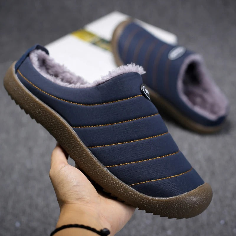 Men's Fleece-Lined Slippers with Non-Slip Sole for Indoor & Outdoor Winter Comfort