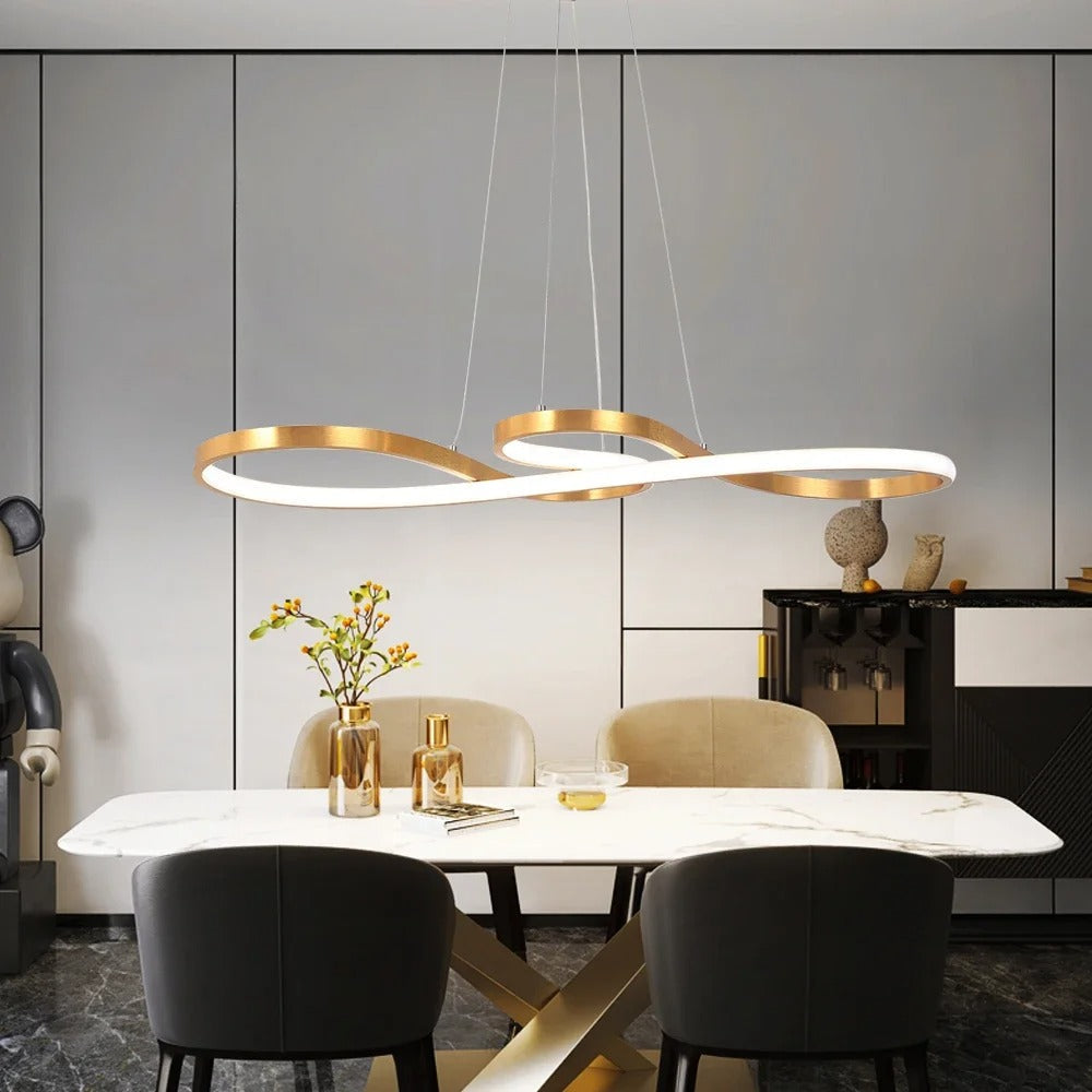 Modern Circle Hanging Fixture with Remote Dimming for Dining Room & Kitchen Island Adjustable Height 47 in Black White Gold Finish Contempor