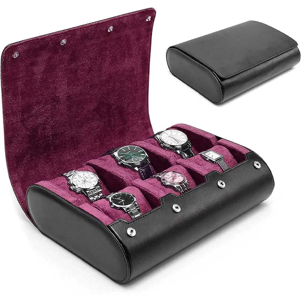 Leather Watch Storage Case for 3-6 Watches – Premium Organizer Box with Velvet Interior for Travel & Home Display