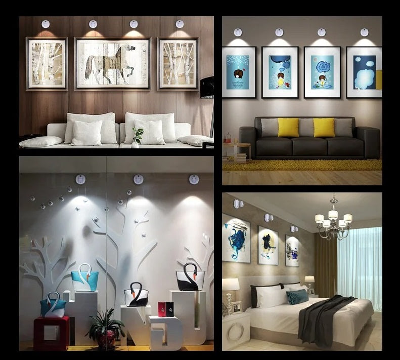 Wireless Battery LED Spotlight with Remote Control Dimmer for Wall Art Picture Accent Lighting Living Room Bedroom Indoor Cordless Puck
