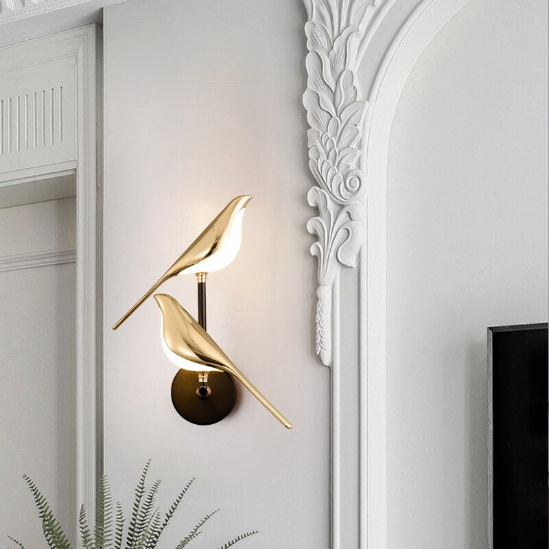 Magnetic Swivel Bird Sconce with 3-Mode LED – Gold Metal Statement Light for Bedroom & Living Room Walls