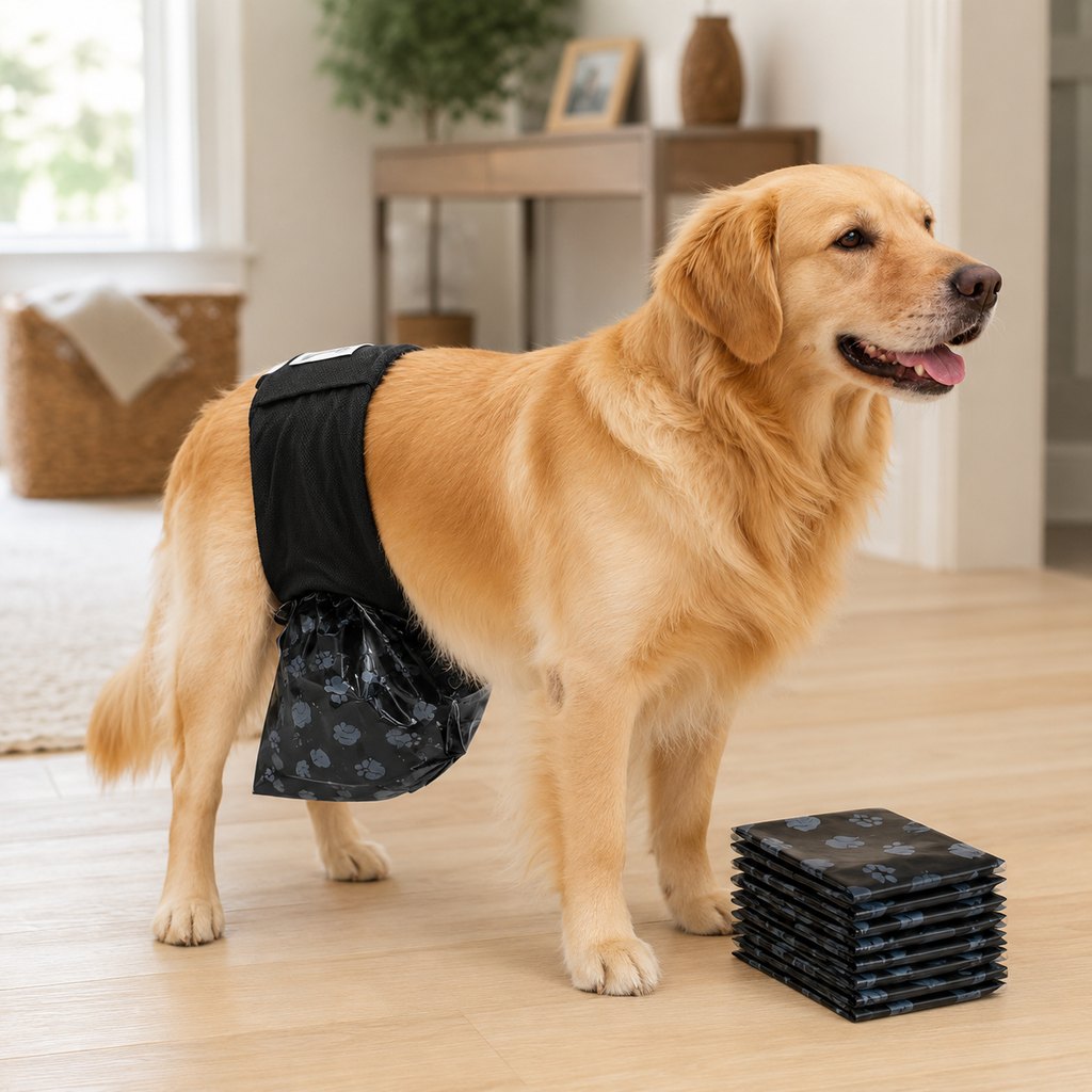 Ortekor Reusable Male Dog Urine Collection Wrap with 50 Bags - Indoor Marking & Accident Support