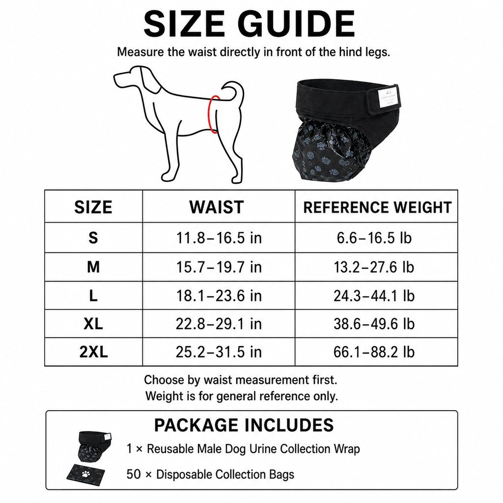 Ortekor Reusable Male Dog Urine Collection Wrap with 50 Bags - Indoor Marking & Accident Support