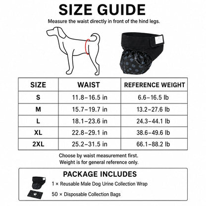 Ortekor Reusable Male Dog Urine Collection Wrap with 50 Bags - Indoor Marking & Accident Support