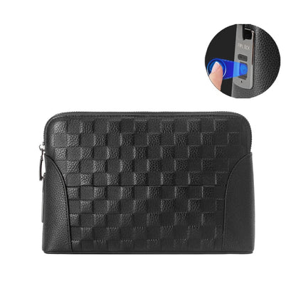 Biometric Fingerprint Lock Leather Organizer for Cash Cards Phone Travel Daily Carry Anti-Theft Security Clutch Wallet Men Women Business