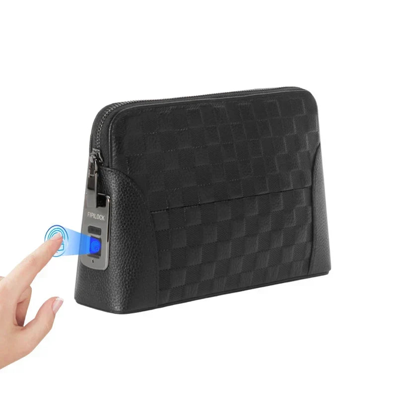 Biometric Fingerprint Lock Leather Organizer for Cash Cards Phone Travel Daily Carry Anti-Theft Security Clutch Wallet Men Women Business