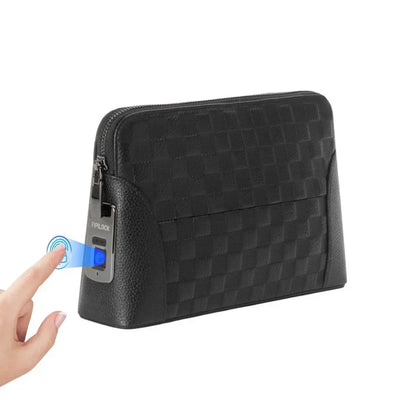 Biometric Fingerprint Lock Leather Organizer for Cash Cards Phone Travel Daily Carry Anti-Theft Security Clutch Wallet Men Women Business