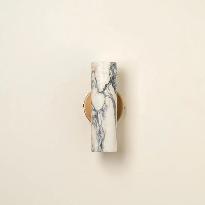 Stone Cylinder Wall Sconce Warm White LED 9.4 Inches Tall Brass Mount for Bedroom Hallway Bathroom Living Room Minimalist Natural Marble