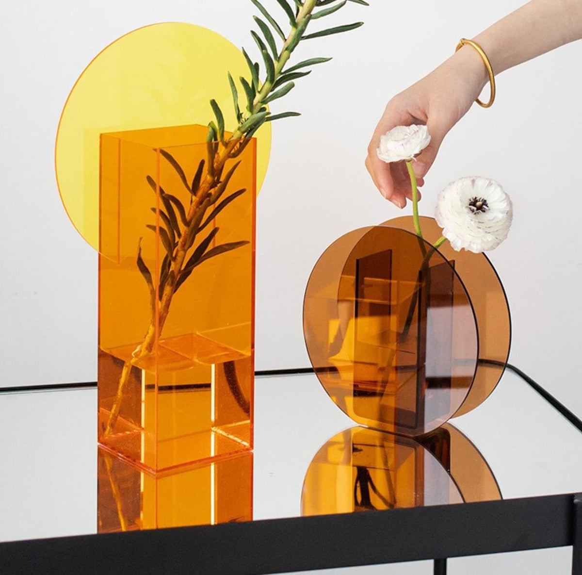 Clear Acrylic Flower Vase Set Sculptural Geometric Shapes for Table Centerpiece Mantel Shelf Display Home Interior Styling Fresh or Dried St
