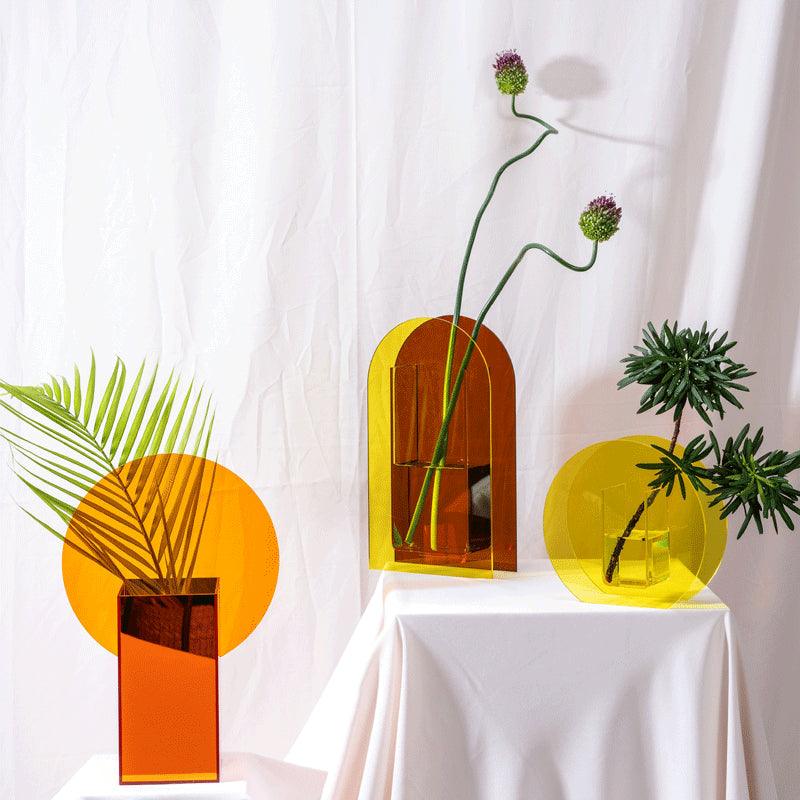 Clear Acrylic Flower Vase Set Sculptural Geometric Shapes for Table Centerpiece Mantel Shelf Display Home Interior Styling Fresh or Dried St