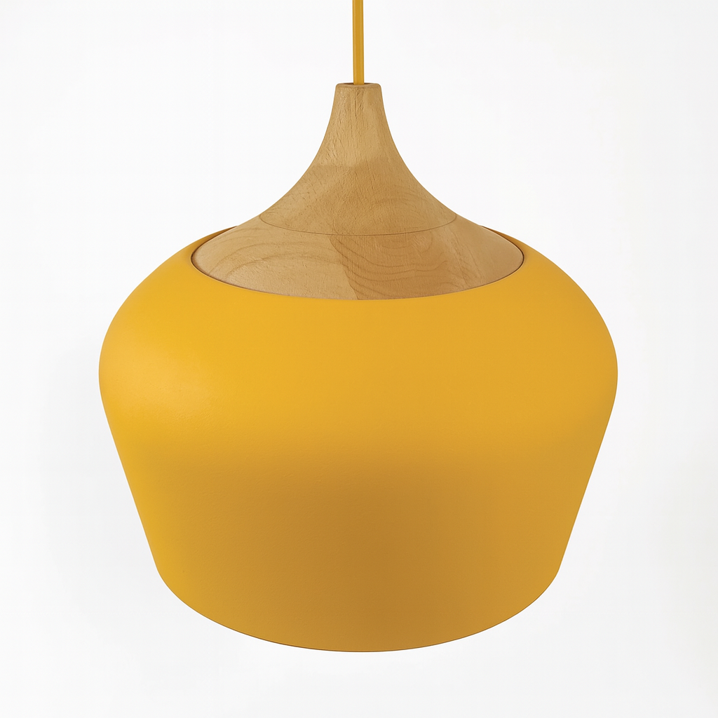 Wood & Metal Dome Shade Hanging Light 14 in Pastel Finish for Kitchen Island Dining Room Nursery Workspace E27 Socket Adjustable Height Cord