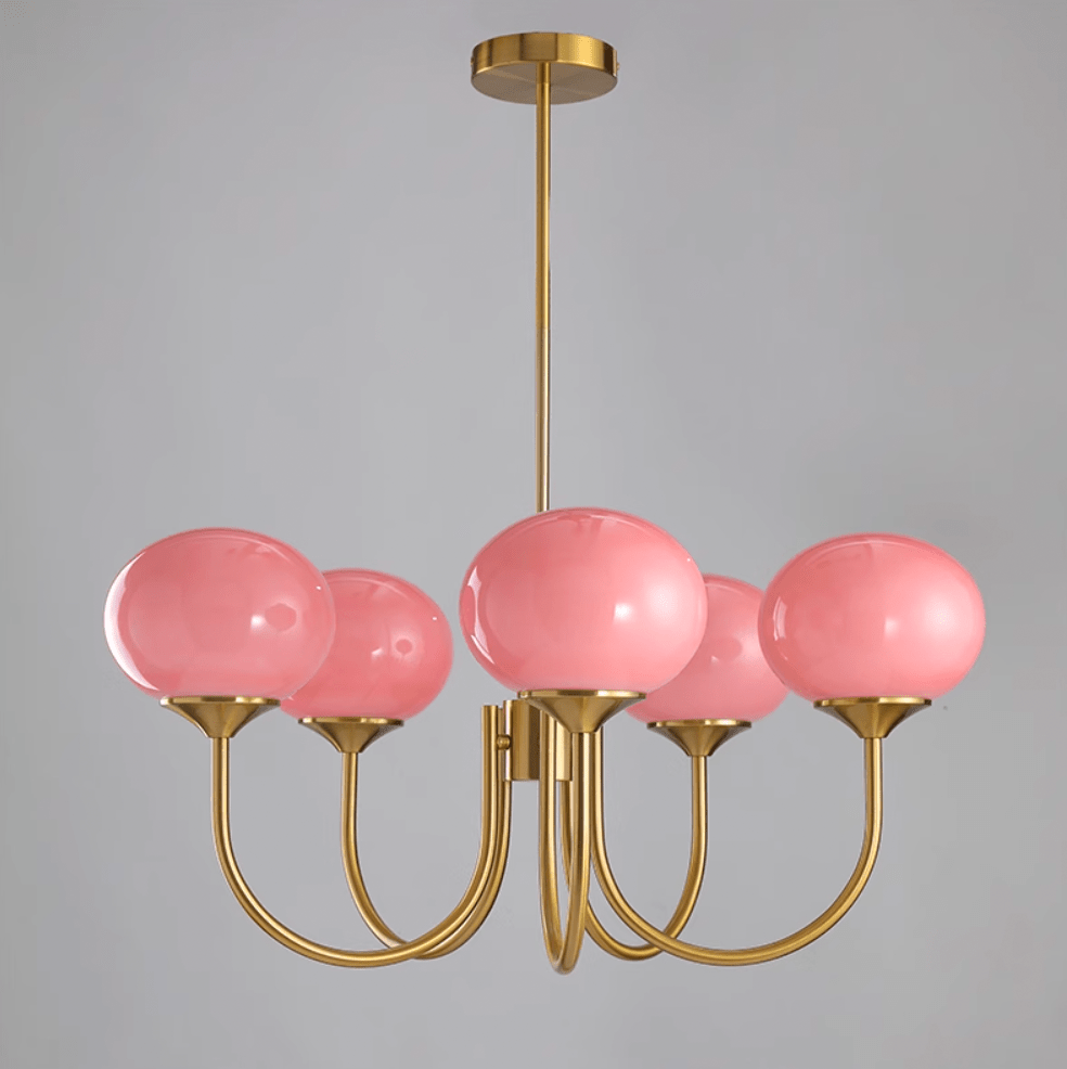 Handblown Glass Globe Chandelier with Gold or Chrome Finish – 3 or 5 Light Dining Room Pendant for Kitchen Island, Bedroom, Living Room