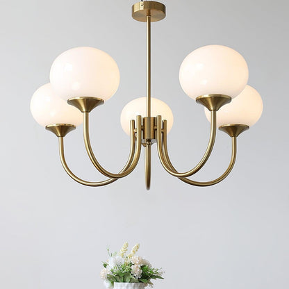 Handblown Glass Globe Chandelier with Gold or Chrome Finish – 3 or 5 Light Dining Room Pendant for Kitchen Island, Bedroom, Living Room