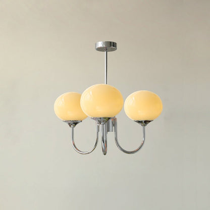 Handblown Glass Globe Chandelier with Gold or Chrome Finish – 3 or 5 Light Dining Room Pendant for Kitchen Island, Bedroom, Living Room