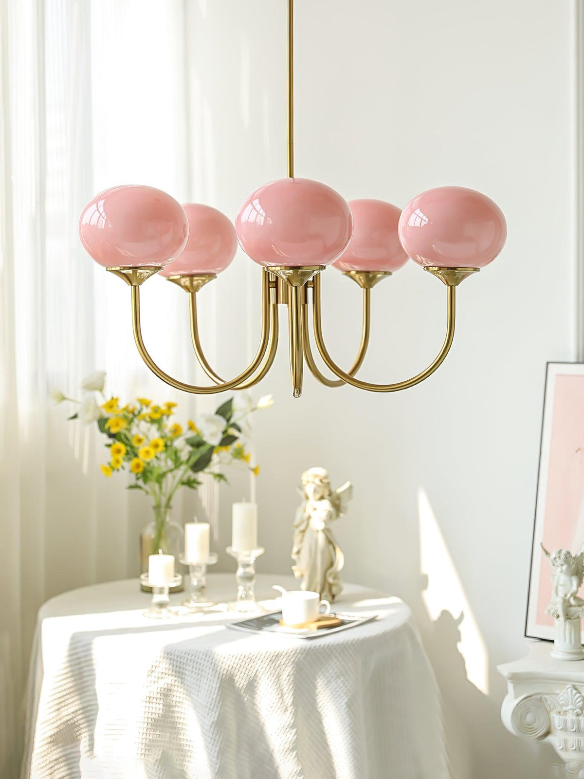 Handblown Glass Globe Chandelier with Gold or Chrome Finish – 3 or 5 Light Dining Room Pendant for Kitchen Island, Bedroom, Living Room