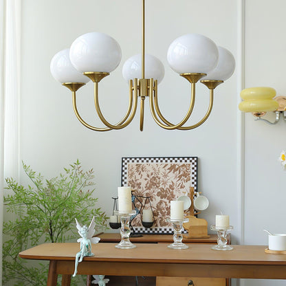 Handblown Glass Globe Chandelier with Gold or Chrome Finish – 3 or 5 Light Dining Room Pendant for Kitchen Island, Bedroom, Living Room