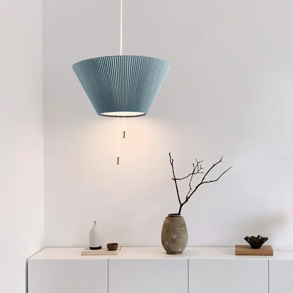Sculptural Paper Shade Hanging Fixture with Transformable Geometry for Overhead Illumination Above Tables Islands Counters Light Blue Warm G