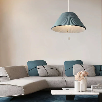Sculptural Paper Shade Hanging Fixture with Transformable Geometry for Overhead Illumination Above Tables Islands Counters Light Blue Warm G