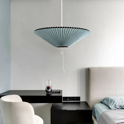 Sculptural Paper Shade Hanging Fixture with Transformable Geometry for Overhead Illumination Above Tables Islands Counters Light Blue Warm G