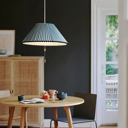 Sculptural Paper Shade Hanging Fixture with Transformable Geometry for Overhead Illumination Above Tables Islands Counters Light Blue Warm G