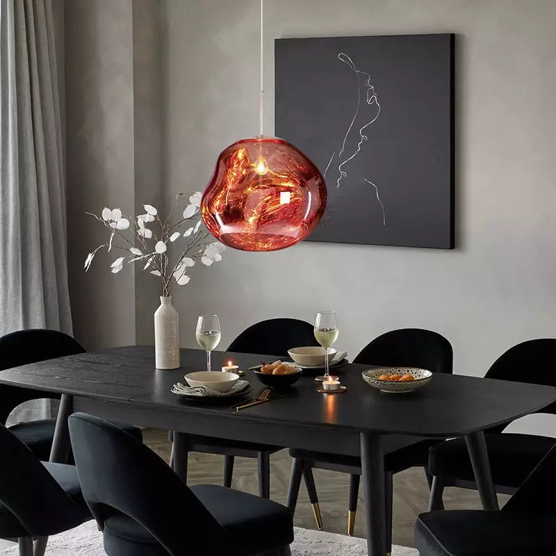 Organic Glass Ceiling Fixture – Sculptural Smoke Finish – 19-Inch Modern Drop Light for Dining Areas & Living Rooms – E27 Socket – Reflectiv