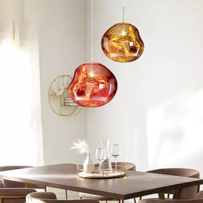 Sculpted Glass Pendant Light with Adjustable Cord for Dining Room & Living Room | Modern Ceiling Lighting Fixture