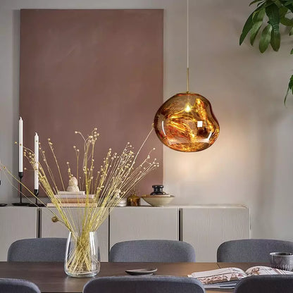 Organic Glass Ceiling Fixture – Sculptural Smoke Finish – 19-Inch Modern Drop Light for Dining Areas & Living Rooms – E27 Socket – Reflectiv