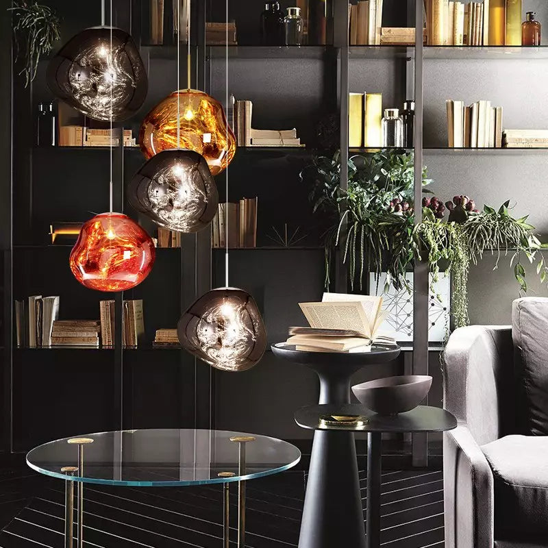 Sculpted Glass Pendant Light with Adjustable Cord for Dining Room & Living Room | Modern Ceiling Lighting Fixture