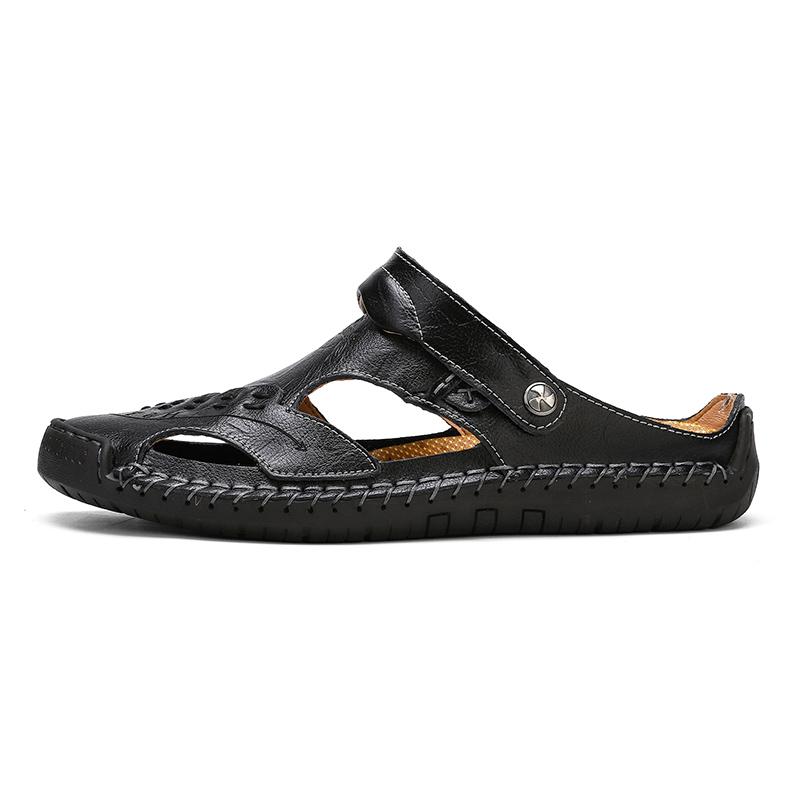Men's Open-Toe Leather Sandals – Handcrafted, Rubber Sole, Round Toe for Summer Travel & Casual Wear – Sizes US 6.5-13