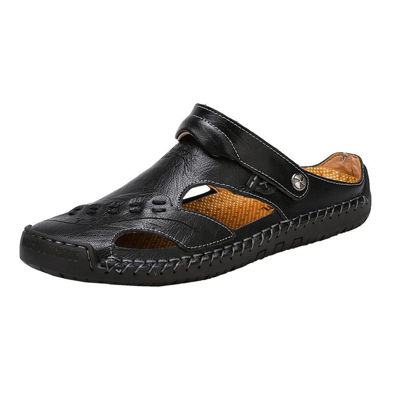 Men's Open-Toe Leather Sandals – Handcrafted, Rubber Sole, Round Toe for Summer Travel & Casual Wear – Sizes US 6.5-13