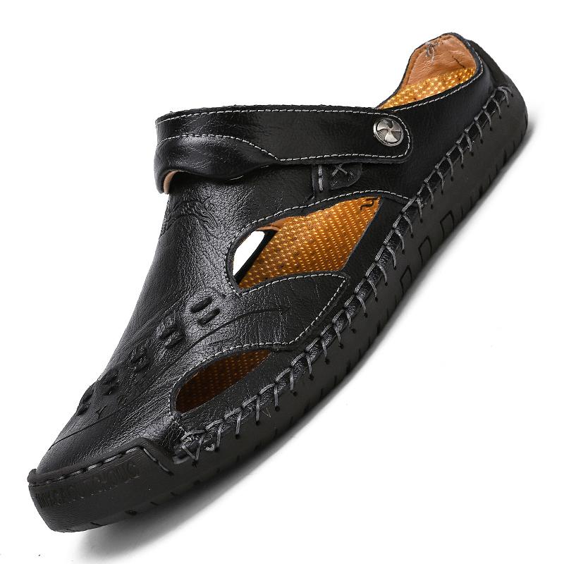 Men's Open-Toe Leather Sandals – Handcrafted, Rubber Sole, Round Toe for Summer Travel & Casual Wear – Sizes US 6.5-13