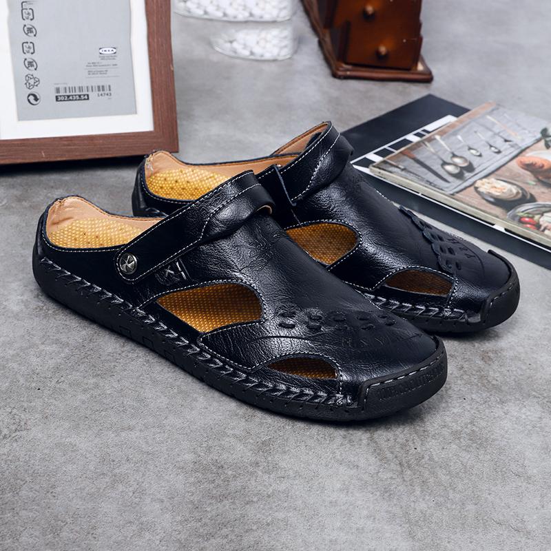 Men's Open-Toe Leather Sandals – Handcrafted, Rubber Sole, Round Toe for Summer Travel & Casual Wear – Sizes US 6.5-13