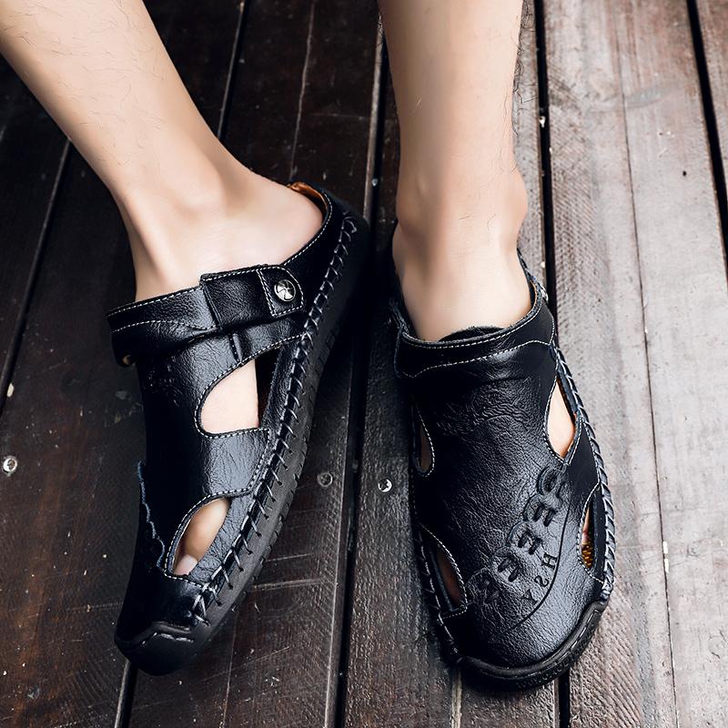 Men's Open-Toe Leather Sandals – Handcrafted, Rubber Sole, Round Toe for Summer Travel & Casual Wear – Sizes US 6.5-13