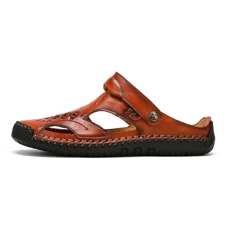 Men's Open-Toe Leather Sandals – Handcrafted, Rubber Sole, Round Toe for Summer Travel & Casual Wear – Sizes US 6.5-13
