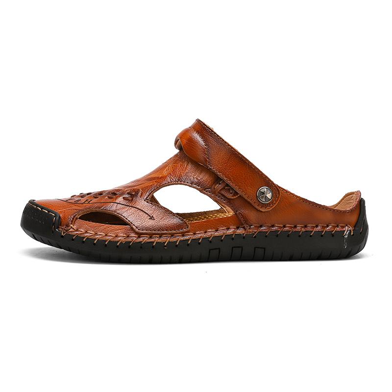Men's Open-Toe Leather Sandals – Handcrafted, Rubber Sole, Round Toe for Summer Travel & Casual Wear – Sizes US 6.5-13