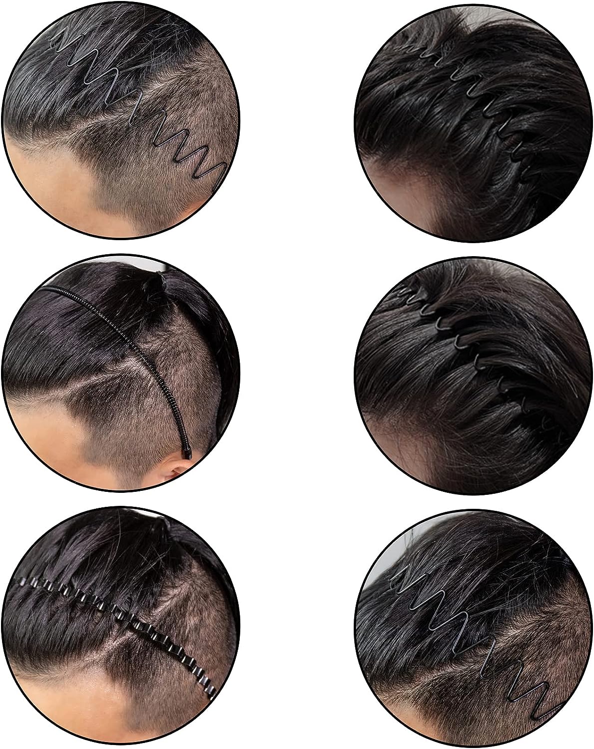 Metal Hair Bands for Men – Wave, Spiral, Circle, Zigzag Designs – Non-Slip, One Size Fits All – Pack of 6