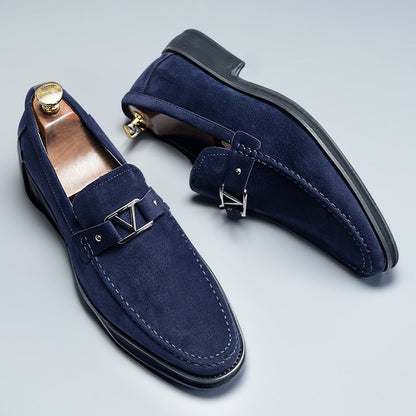 Men's Dress Loafers with Metal Buckle Detail – Slip-On Formal Shoes – Anti-Slip Rubber Sole – Classic Office Footwear for Work, Weddings &