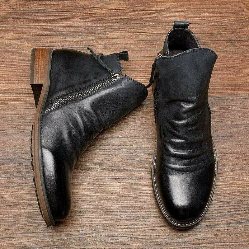 Men's Pointed-Toe Ankle Boots with Rubber Sole – Lace-Up Microfiber Footwear for Work, Casual & Evening – Cushioned Insole & Anti-Slip Tread