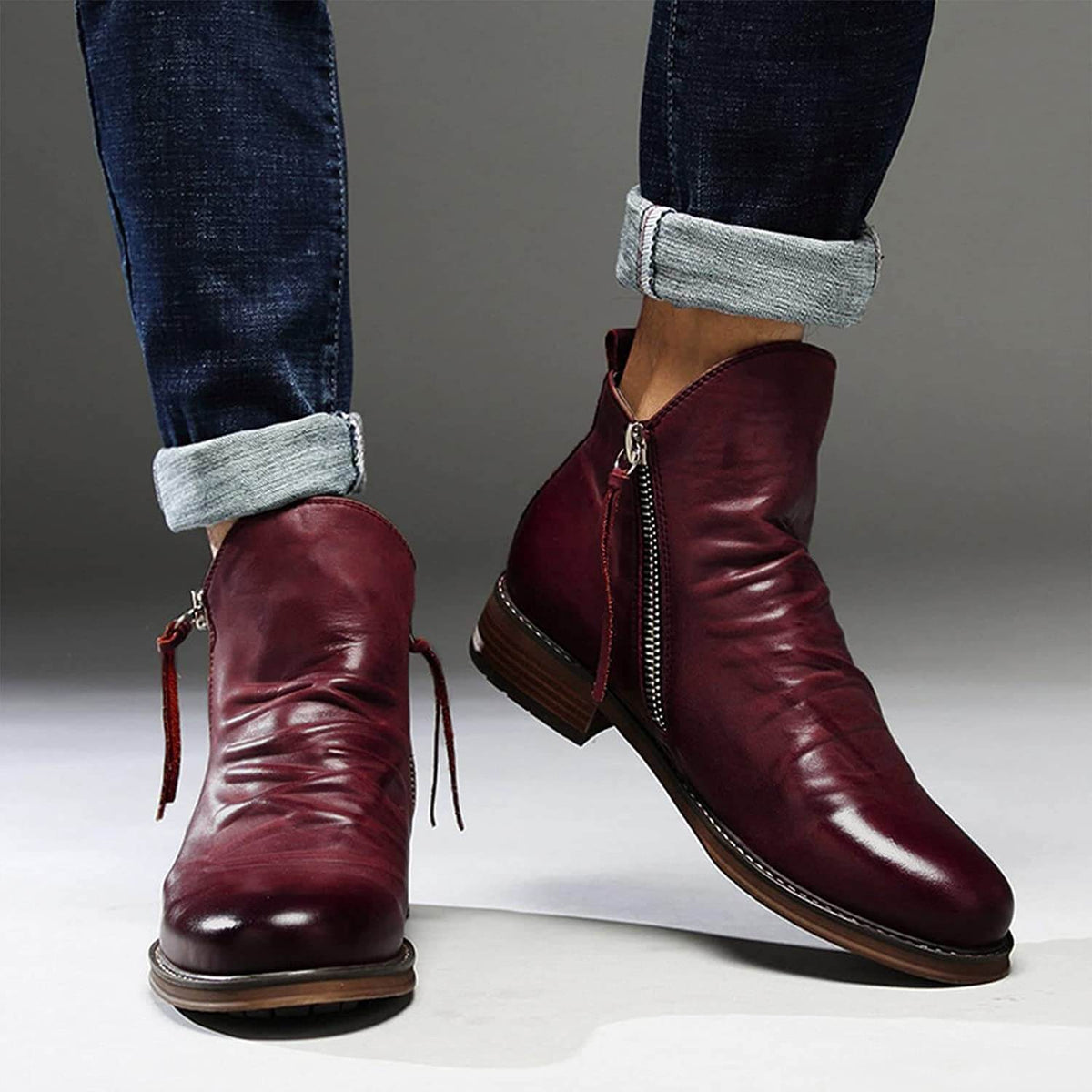 Men's Pointed-Toe Ankle Boots with Rubber Sole – Lace-Up Microfiber Footwear for Work, Casual & Evening – Cushioned Insole & Anti-Slip Tread