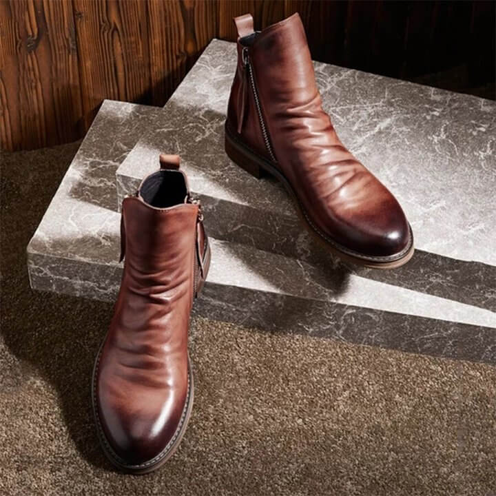 Men's Pointed-Toe Ankle Boots with Rubber Sole – Lace-Up Microfiber Footwear for Work, Casual & Evening – Cushioned Insole & Anti-Slip Tread
