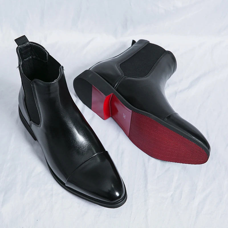 Ankle Boots for Men | Elastic-Side Pull-On Design with Toe Cap | Dress Casual Footwear for Work Office & Evening | Leather-Look Finish