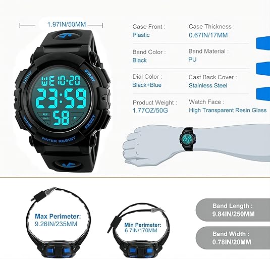 Tactical Digital LED Sports Watch Waterproof Shockproof Outdoor Adventure Timepiece for Men Active Lifestyle Running Hiking Fitness Training