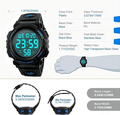 Tactical Digital LED Sports Watch Waterproof Shockproof Outdoor Adventure Timepiece for Men Active Lifestyle Running Hiking Fitness Training