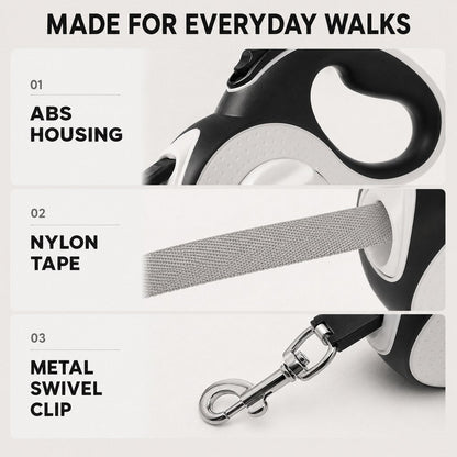 Ortekor LED Retractable Dog Leash for Evening Walks - Built-In Path Light, One-Hand Brake & 9.8/16.4 FT Range