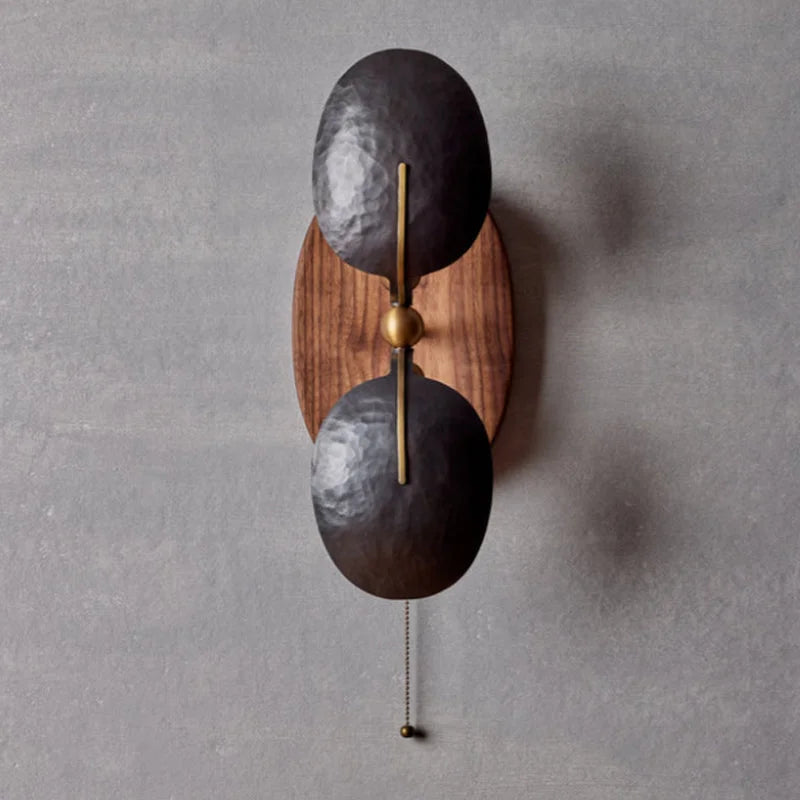 Wood & Metal Reading Sconce with Pull Chain for Bedroom, Hallway & Office | Compact Task Light | 20 in Black Wall Fixture