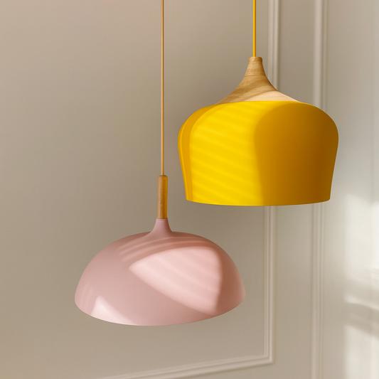 Suspension lumineuse avec abat-jour en bois et métal, 35,6 cm, finition pastel, pour îlot de cuisine, salle à manger, chambre d'enfant ou espace de travail, culot E27, cordon à hauteur réglable