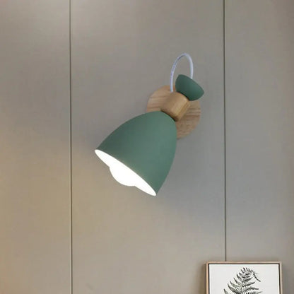 Adjustable Wood Wall Sconce with Rotating Metal Shade for Kids Room | Single-Light Fixture in Pastel Finish | E26 Base Nursery Lighting